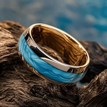 Beautiful And Luxurious Blue And White Motifs Embellished With Stainless Steel Men's Wedding Engagement Ring, The Best Holiday Gift For A Loved One