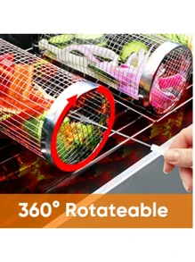3 PiecesDeluxe Rolling Grill Basket - Large Stainless Steel Wire Mesh Cylindrical Grill Rack, Portable Outdoor Camping Grill Mesh Tube - Perfect Cookware Grilling Tools Accessories For Picnics And Outdoors