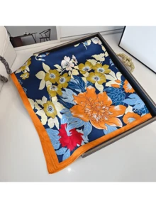 1pc 26.77 Inch Faux Silk Printed Square Scarf 68cm, Women Fashion Breathable Versatile Headband, Neck Scarf, Wrap Accessory - Red - View 4