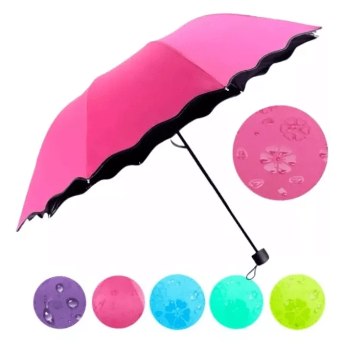 Sombrilla Mágica de Bolsillo Plegado Invertido Tela Impermeable - Rosa - Ver 1