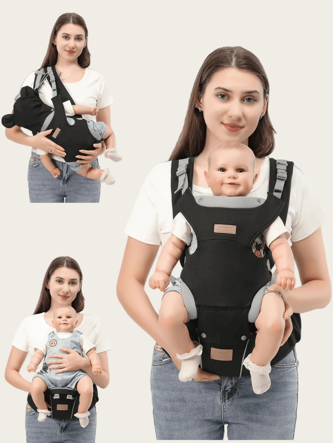 1 Stück schwarzer Baby-Tragehilfe Hüftgurt, multifunktionaler atmungsaktiver Baby-Trageumhang, horizontaler Tragehüftgurt, praktisch für den Outdoor-Gebrauch - Schwarz - Übersicht 1