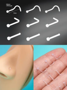 CIZME 3pcs Transparent Nose Studs, Transparent Nose Rings, Suitable For Workplace Wear, Straight, L-Shaped, Spiral UV Nose Studs, Nose Piercing Jewelry, Transparent Piercing Retainers - Clear - View 3