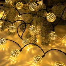 Luzes de Corda em Formato de Bola Marroquina com Energia Solar, Bateria de Ni-MH, Removível, para Jardim Externo, Pátio, Casa e Decorações Festivas - Ideal para Casamentos, Aniversários, Halloween, Natal