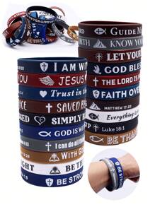 20-Piece Bible Verse Design Silicone Bracelet Set, Multi-Color Matching, Inspirational De-Stress Sports Running Bracelet (Random Color)