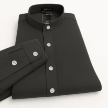 Men's Long Sleeve Dress Shirt With Priest Collar Slim Premium - 灰色 - 查看 3