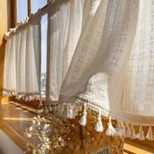 1Panel Modern Minimalist Linen-Inspired Semi-Sheer Summer Curtains, Rod Pocket Hanging, Suitable For Cafes, Balconies, Kitchens, Cottages, Living Rooms, Bedrooms, Window Decorations, Etc.