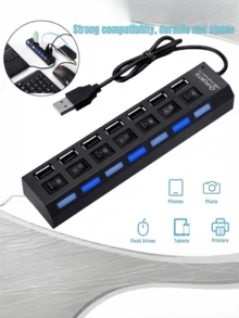 1 个 7 端口/4 端口 USB 2.0 集线器适配器、带 LED 灯的 USB 充电器、独立电源开/关开关、USB 底座、电源适配器、5V 1A USB 充电站，适用于电脑、平板电脑、笔记本电脑 - 黑色 - 查看 5
