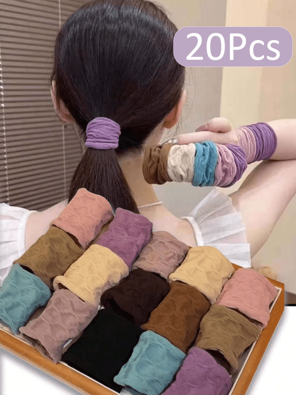 30Pcs/20pcs/10pcs/Pack High Elastic Thick & Wide Hair Ties, Rhombus Pattern Soft Scrunchies, Ponytail Holders, Basic Hair Accessories For Women & Women