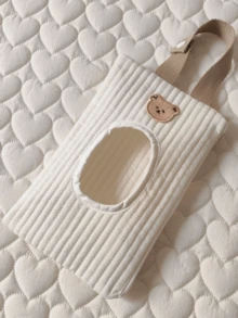 1 pieza Portarrollos de toallas de papel con diseño de oso de peluche blanco adorable, bolsa portátil de almacenamiento para toallitas húmedas - oso blanco - Ver 3