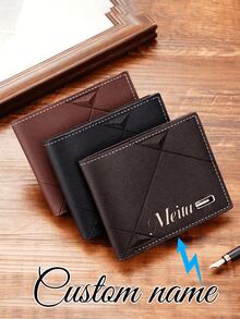 1 Personalized Custom Men's PU Leather Short Wallet, A Stylish Plaid Soft-Faced Wallet With Large Capacity And Multiple Card Slots, Capable Of Storing Large-Denomination Banknotes, A Simple Coin Bag, Featuring Card Slots For Credit Cards, Bank Cards, And ID Cards. It Has A Business And Casual Style, Suitable As A Gift For Men's Birthdays, Christmas To Partners, And Is A Fashionable Choice For Young Men, Ideal As A Halloween And Christmas Gift. - Multicolor - View 3