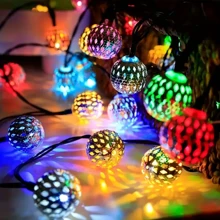 Solar-Powered Moroccan Ball String Lights, Ni-MH Battery, Removable, For Outdoor Garden, Patio, Home & Festive Decorations - Ideal For Weddings, Birthdays, Halloween, Christmas