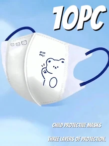 10pcs Cute Bear Pattern Kids' Face Masks, Comfortable Breathable, Suitable For Outdoor Use, Fashionable Accessory, Dust And Allergy Protection