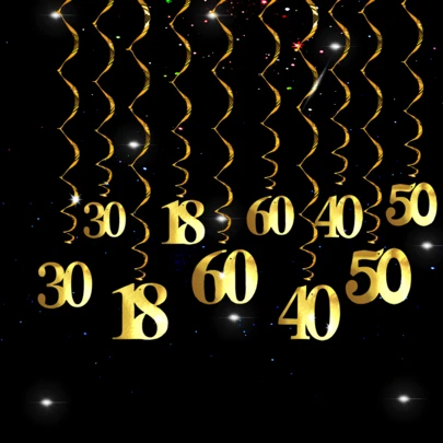 5pcs Gold Color PVC Spiral Hanging Decorations, Suitable For 18th, 30th, 40th, 50th, 60th Birthday Decorations, Anniversary Party Background Decor