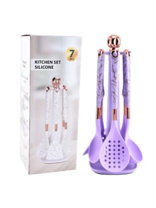 7-częściowy zestaw silikonowych naczyń kuchennych – przybory kuchenne, chochle kuchenne, szpatułki z powłoką nieprzywierającą i obrotowym stojakiem do przechowywania – przybory kuchenne, zajęcia w domu, Dzień Matki