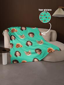 1pc Customized Photo Blanket, Personalized Flannel Blanket With Photo And Text, Perfect Mother's Day Or Father's Day Gift, Customized Picture Blanket For Home, Office Or Bedroom Use - Multicolor - View 5