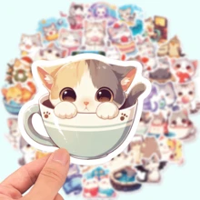 50 件/套可爱猫咪乙烯基贴纸，非粘性贴花，适用于笔记本电脑、水瓶、行李箱、头盔、摩托车，白色，无需电源，非常适合礼物、奖励、办公用品、标签、封条、哑光饰面、学校用品、返校