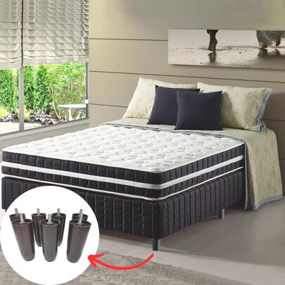 Kit 6 Pés de Cama Box 12cm Cabeceira Pezinho Plástico Com Parafuso