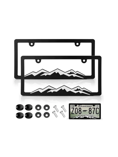 2 件雪山牌照框，3D 浮雕设计，附带螺丝套件，适用于美国/墨西哥/加拿大，汽车装饰汽车装饰汽车配件汽车旅行，西部汽车配件黑色汽车配件 SUV 配件卡车配件汽车配件