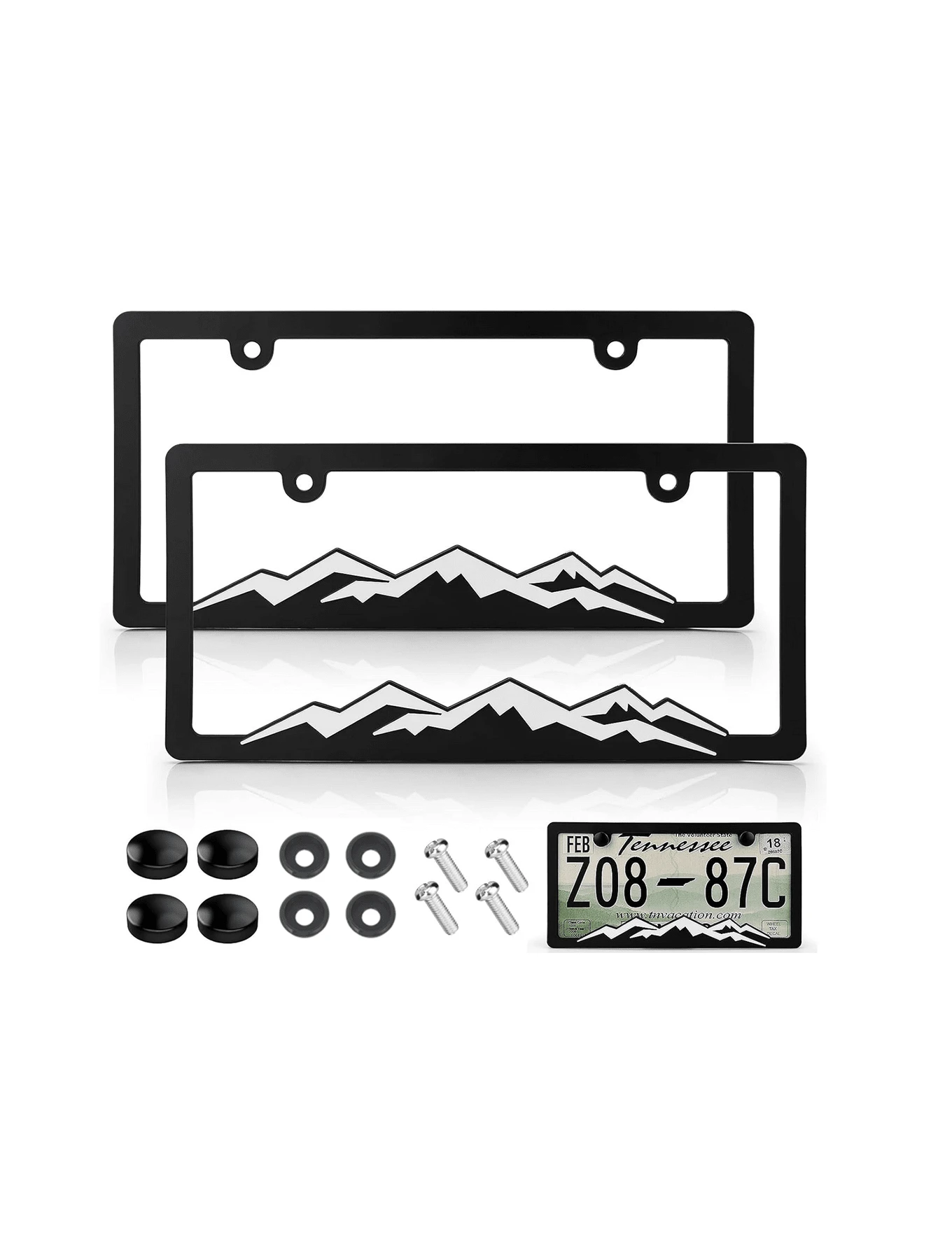 2 Peças Moldura de Placa de Licença com Relevo 3D de Montanha Nevada, Inclui Conjunto de Parafusos, Adequado para EUA/México/Canadá, Decoração de Carro, Acessórios Automotivos, Viagem de Carro, Peças de Carro Estilo Oeste, Acessórios de Carro Pretos, Peças de SUV, Peças de Caminhão, Suprimentos Automotivos - Montanha nevada - Visão 1