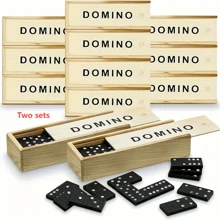 28pcs Wooden Domino Set - Push And Drop Board Game, Fun Tabletop Tile Game, Suitable For Outdoor Camping And Travel, Classic Black And White Dominoes With Storage Box, Interactive Strategy Game For Skill Development, Outdoor Game | Classic Board Game | Durable Structure, Classic Board Game Travel Set