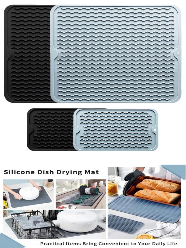 1 pieza/2 piezas Alfombras de secado de silicona antideslizante, alfombras de drenaje para encimera de cocina, alfombras de silicona resistentes al calor (40 cm x 30 cm, 30 cm x 15 cm), aptas para encimeras o fregaderos de cocina, forros de refrigerador o cajón, aptas para lavavajillas, fácil de limpiar