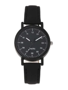 1 Pieza Reloj De Pulsera Negro Para Mujer Con Números Y Marcadores Árabes - Negro - Ver 3