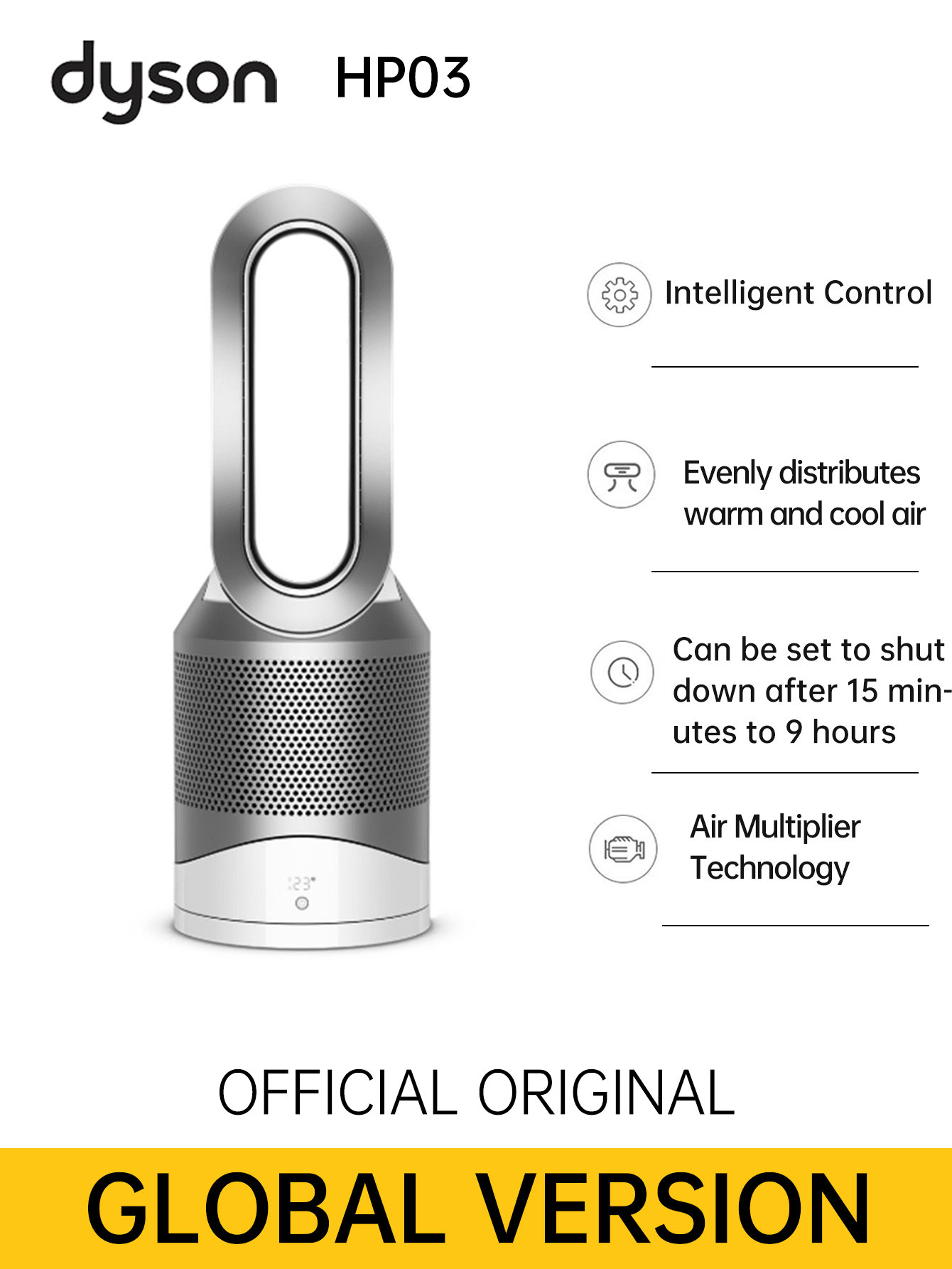 Dyson Pure Hot And Cool™ HP03 UK Edition - Includes British 3-Pin Plug & 230V | Tri-Mode Purifier Fan With & App Control | All-Year Comfort, Quiet Night Mode | Platinum White