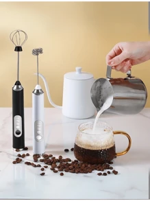 1 pièce Mousseur à lait électrique portatif, noir/blanc, batteur électrique à café avec 2 têtes de batteur remplaçables en acier inoxydable, 3 vitesses, mousseur rechargeable par USB, mousseur à lait pour café, lait, œufs, chocolat chaud