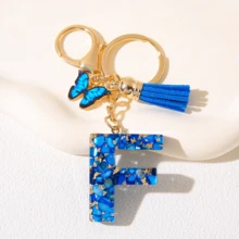 European & American Style Tassel Butterfly Letter Crystal Resin Key Chain, Bag & Car Charm Accessory - Blue - View 2
