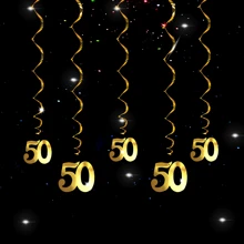 5 Peças Decorações Suspensas Espirais na Cor Dourada em PVC, Adequado para Decorações de Aniversário de 18, 30, 40, 50, 60 Anos, Decoração de Bottom para Festa de Aniversário