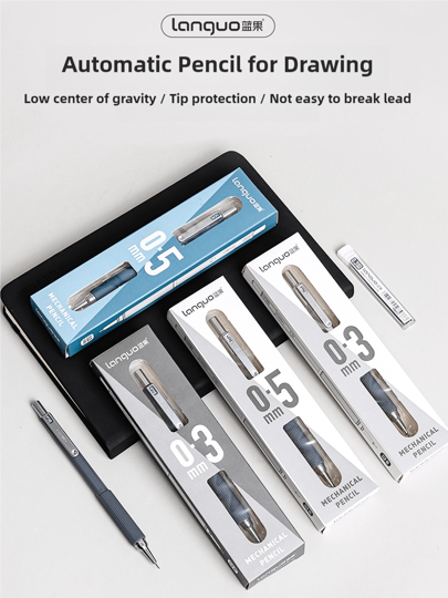 1pc Automatic Pencil 0.3mm/0.5mm/0.7mm 3 Choices, For Student Drawing, Art, Sketch, Painting, Silver & Black Color, Retractable With Lead Refill Back To School