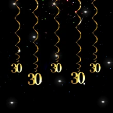 5 Peças Decorações Suspensas Espirais na Cor Dourada em PVC, Adequado para Decorações de Aniversário de 18, 30, 40, 50, 60 Anos, Decoração de Bottom para Festa de Aniversário