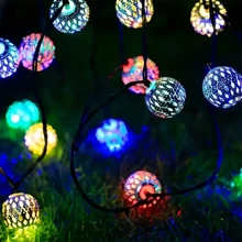 Luzes de Corda em Formato de Bola Marroquina com Energia Solar, Bateria de Ni-MH, Removível, para Jardim Externo, Pátio, Casa e Decorações Festivas - Ideal para Casamentos, Aniversários, Halloween, Natal