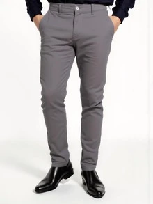 Men's Slim Tailored Twill Trousers With Elastane - Sport Fine - 灰色 - 查看 1