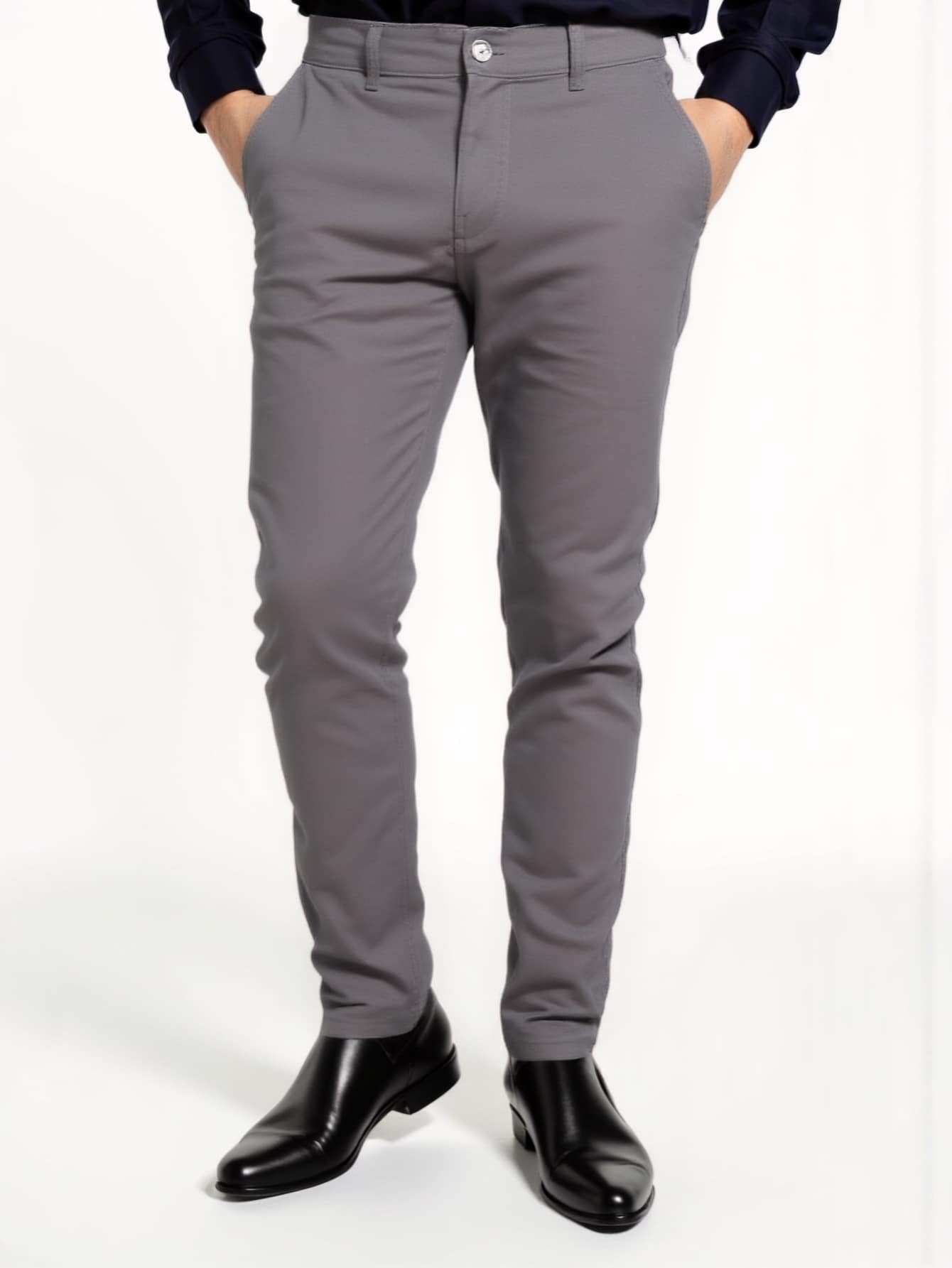 Men's Slim Tailored Twill Trousers With Elastane - Sport Fine - 灰色 - 查看 1