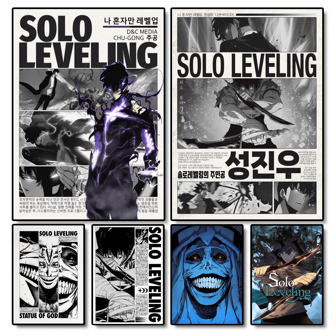 1pc Wall Arts Posters FramelessPop 1pc S-Solo L-Leveling Poster Self-Adhesive Art Waterproof Paper Sticker Coffee House Bar Room Wall Decor Optional Frame