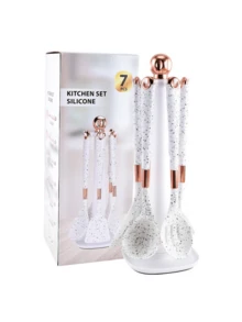 7-częściowy zestaw silikonowych naczyń kuchennych – przybory kuchenne, chochle kuchenne, szpatułki z powłoką nieprzywierającą i obrotowym stojakiem do przechowywania – przybory kuchenne, zajęcia w domu, Dzień Matki