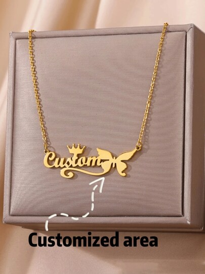 A Custom Necklace With Crown And Butterfly Pattern In English Letter Names, Personalized Crowns Of Boy And Girl, Creative DIY Jewelry Necklaces, Personalized Custom Necklaces, High-End Birthday And Party Gifts - Universal Couple Jewelry For Girlfriend, Mother, Family, Friends, Daughter, Suitable For Anniversary, Valentine's Day, Mother's Day, Birthday, Graduation Ceremony, Daily Wear, Wedding, Dance Party
