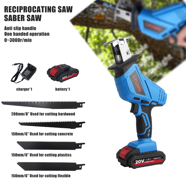Scie alternative LYUWO, outil électrique 21V, combinaison de scie alternative sans fil, avec 2 batteries et un chargeur, 2 jeux de lames de scie, utilisée pour couper le bois/métal/tuyaux en PVC, outils et autres décorations de jardinage et d'aménagement paysager
