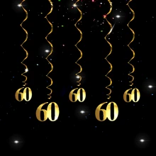 5 Peças Decorações Suspensas Espirais na Cor Dourada em PVC, Adequado para Decorações de Aniversário de 18, 30, 40, 50, 60 Anos, Decoração de Bottom para Festa de Aniversário