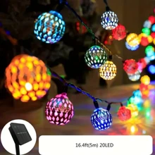 Solar-Powered Moroccan Ball String Lights, Ni-MH Battery, Removable, For Outdoor Garden, Patio, Home & Festive Decorations - Ideal For Weddings, Birthdays, Halloween, Christmas