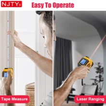 NJTY 1pc 3-In-1 Retractable Tape Measure With Laser Level, 5m/16ft Tape Measure + 40m/60m Laser Distance Meter, With Belt Clip And Magnetic Function, Auto Lock, Laser Measure Unit In M/In/Ft/Ft+In, LCD Display, Pythagorean Theorem, Area & Volume Measurement, Suitable For Construction, DIY, Woodworking, Etc.