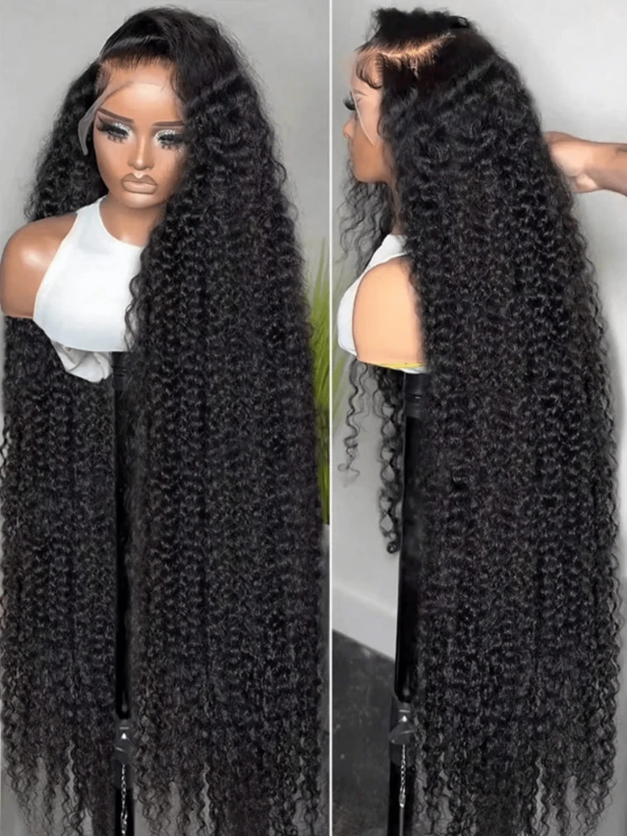 bling hair 32 Inch 13x6 Deep Wave Lace Front Wigs Human Hair Pre Plucked 13x4 HD Transparent Lace Frontal Wigs For Women Deep Curly Human Hair Lace Front Wigs With Baby Hair 180% Density Natural Black