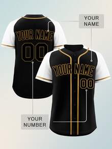 Jerseys de béisbol personalizables en negro y blanco, con apodos de equipo y números personalizados, jerseys con transferencia de calor, ligeros y cómodos - Blanco y Negro - Ver 1