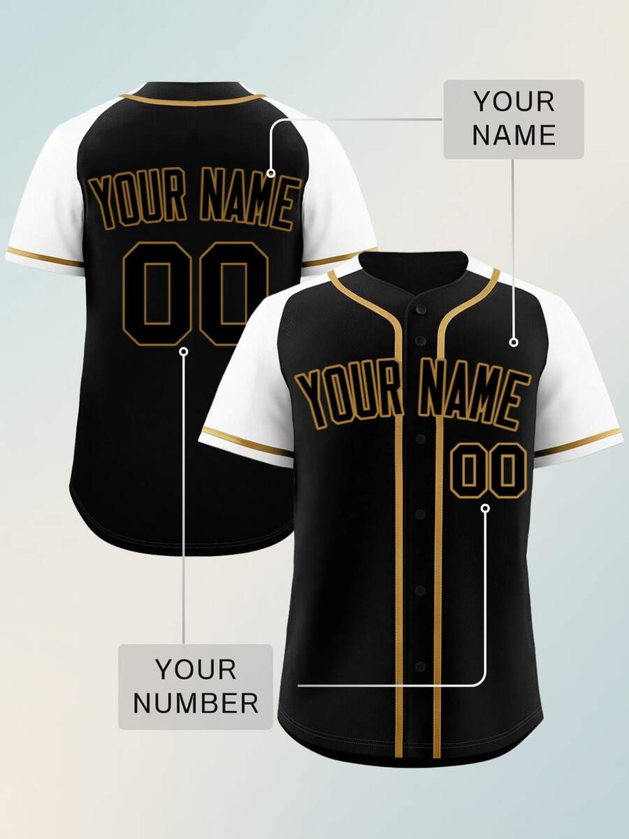 Jerseys de béisbol personalizables en negro y blanco, con apodos de equipo y números personalizados, jerseys con transferencia de calor, ligeros y cómodos - Blanco y Negro - Ver 1