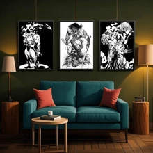 1pc/3PCS Wall Arts Posters Superhero Black And White Illustration Black And White Art Handsome Suitable For Residential And Dormitory Walls, Living Room And Bar Decoration, Dining Room Or Bathroom, Room Decoration, High Quality Without Frame, Indoor/Outdoor Canvas Art, Frameless/Framed ,Wall Art With Frame