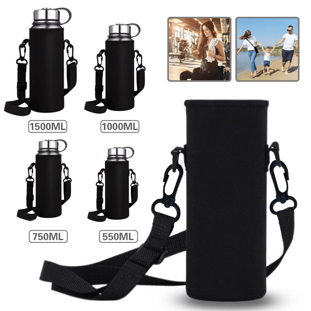 550-1500ML Sportflasche Tasche isoliert Umhängetasche Becher Schutzhülle mit verstellbarem Trageriemen, reisefreundlich, tragbar, schweißresistent, Getränkehalter für Outdoor zum Wandern, Camping und Fitness