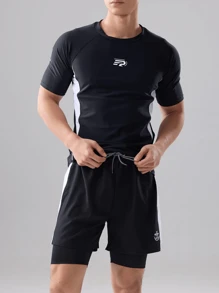 361degree 361° Herren Mode Lässig Sportbekleidung Set, 1 Kurzarm T-Shirt, 1 Paar Shorts mit Futter zum Vermeiden von Verlegenheit. Gefertigt aus schnelltrocknenden, dehnbaren Stoffen, bequem und nicht stickig, ausbleichfest. Geeignet für Schwimmen, Surfen, Rafting, Wasserball, Beach-Volleyball, Outdoor-Sport, Wassersport