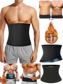 Random Color Solid Men Sports Sweat-Inducing Slimming Waist Belt, Fitness Training Waist Strap, Tight Compression Waist Band For Athletic Back Support