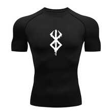 Compression T-Shirt UV Protection 50+ Printed Dyr Fit Ice Fabric Short Sleeve Berserkk-Guts - Đen/Trắng - Xem 2